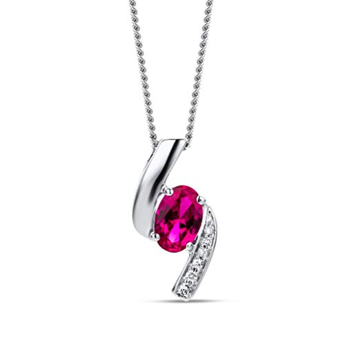 Orovi – Kette Damen aus 9 Karat (375) Weißgold mit ovalem Rubin Anhänger (0.51 Ct) & Diamanten (0.03 Ct) im Brillantschliff – Edelstein Halskette Damen – Allergenfrei & handgemacht (45 cm)