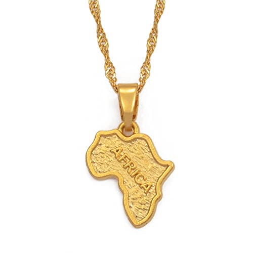 MTCDBD Afrika-Karten-Halskette Für Unisex-Schmuck, Afrikanische Karte, Anhänger, Partykleid, Accessoires, Ethno-Stil, Charm-Patriotisches Symbol, Halskette, Geschenk, Gold, 45 cm Kette