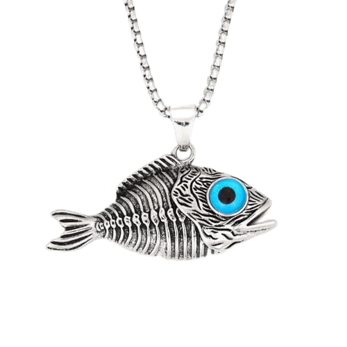 Herren Retro trendige Halskette Fossil Fisch Halskette Blaue Augen Vintage Anhänger Charmante Herren Halskette Mode Party Schmuck Zubehör Geschenk Geschenk