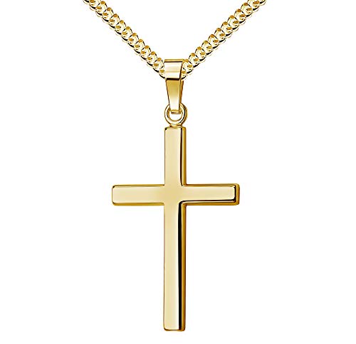 JEVELION Kreuzkette Kreuz-Anhänger 585 Gold Goldkreuz für Damen und Herren + Schmuck-Etui und Zertifikat Mit Kette Länge 60 cm