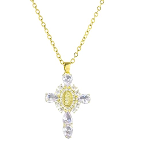 Kreuz Maria Halskette Choker Ethno Stil Schlüsselbein Kette Kruzifix Anhänger Schlüsselbein Kette Verstellbare Kette Choker, Wie abgebildet