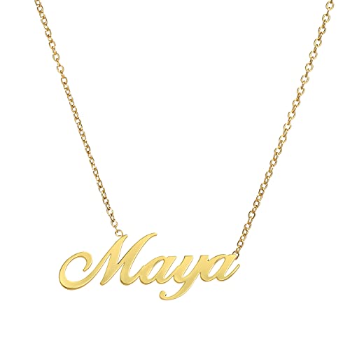 ANDANTE Premium Collection - Namenskette Maya 14K Gold Edelstahl Halskette Personalisierte Kette mit Namen - längenverstellbar 43 cm - 48 cm