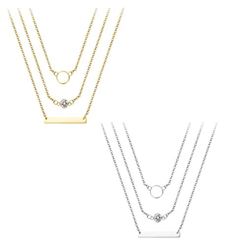 KALVICA 2 Pcs Geschichteten Choker Halskette für Frauen Mädchen, Einstellbar Lang Anhänger Halskette, Mehrschichtige Kette Halskette Set, Böhmische Halskette, Silber und Gold