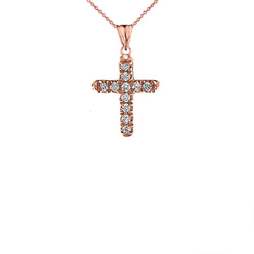 Mini Elegant Diamant Kreuz Anhänger Halskette In 14 Karat Rotgold (Kommt mit Einer 45 cm Kette)