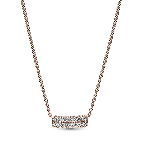 PANDORA Timeless Doppelreihige Pavé-Stab Collier-Halskette aus 14 Karat vergoldeter Metalllegierung mit Zirkonia Steinen, Größe 45cm, 382621C01-45