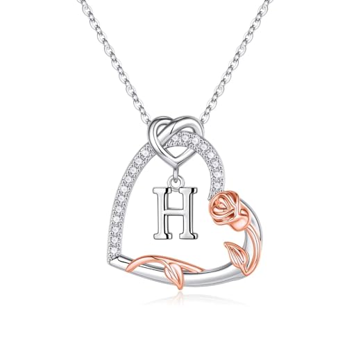 TINGN Halskette Damen,Kette Damen Silber, Kette Mit H Buchstaben, Herz Kette, Kette Mädchen,Halskette Mädchen, Teenager Mädchen Geschenke, Mädchen Geschenke, Geschenke Zur Geburt für Mädchen