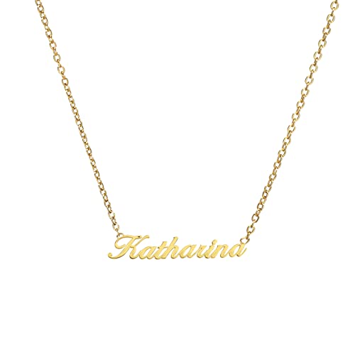 ANDANTE Premium Collection - Namenskette Katharina 14K Gold Edelstahl Halskette Personalisierte Kette mit Namen - längenverstellbar 43 cm - 48 cm