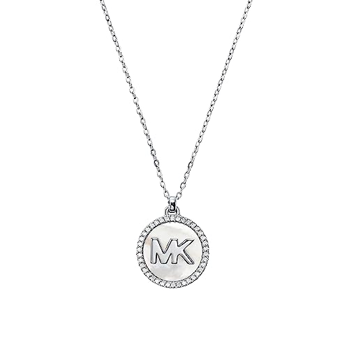 Michael Kors MK Pave and Mother of Pearl Logo Pendant Necklace MKC1324AH040