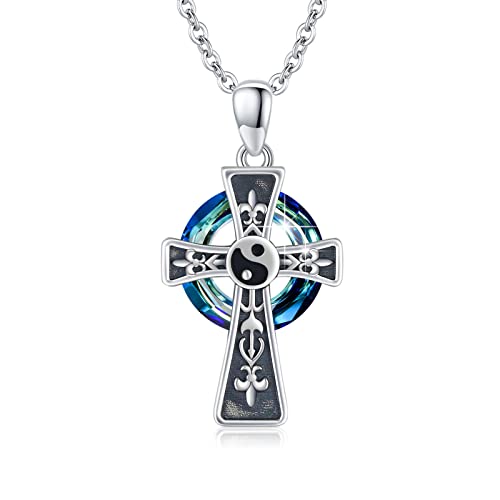 XIXLES Kreuz Kette für Damen mit Yin Yang Tai Chi 925 Silber Kreuz Anhänger Kreuz Schmuck Kristall Kette für Damen Freund Mutter