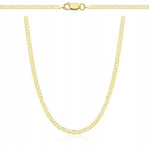 AMAR PRAGNA Gold Damen/Herren Kette 925/585, original geflochten, Breite 2,6 mm, Goldkette- Halskette, vergoldete kette 585- königskette gold, goldschmuck plattenkette 60 cm