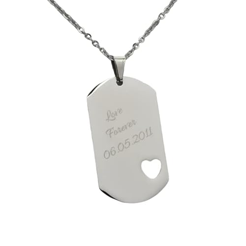 Hanessa Personalisierte Kette mit Gravur Edelstahl 45-60 cm mit Anhänger Dog Tag in silber - Personalisierte Halskette für Frauen - Personalisierter Schmuck Damen