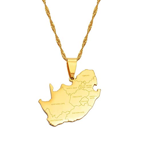 MTCDBD Südafrika-Karten-Halskette Für Unisex-Schmuck, Südafrikaner-Karte, Anhänger, Partykleid, Accessoires, Ethno-Stil, Charm-Patriotisches Symbol, Halskette, Geschenk, Gold, 45 cm Kette