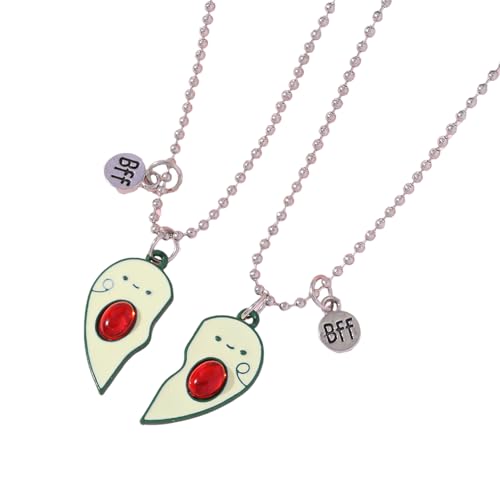 HUAJINGKEJI Modeschmuck, 2 Stück Freundschafts-Avocado-Herz-Anhänger, Kette, Freundschafts-Avocado-Halsketten für beste Freundin, Schmuck, As shown, Edelstahl