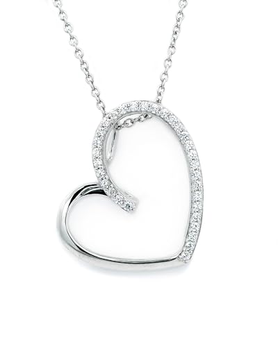 Herzkette Silber 925 I Halskette Damen Kette mit Herzanhänger und Zirkonia Steine I Echt Silberkette mit Herz für Frauen Schmuck Geschenk für Sie Frau Mama Freundin Ehefrau Mutter Liebesgeschenk