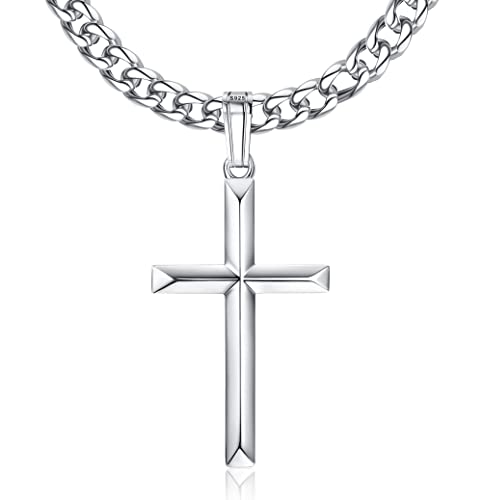 Milacolato Kreuz Kette Herren Damen 925 Silber Hochglanzpoliert Abgeschrägter Rand Kreuz Anhänger, Mit Edelstahl Diamantschliff Miami Panzerkette Halskette Gläubige Silberkette Schmuck 46cm