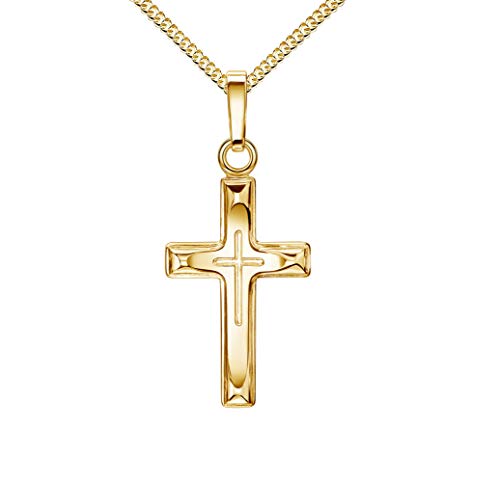 JEVELION Kreuz in Kreuz-Anhänger Goldkreuz Jesus Christus Kettenanhänger 333 Gold 8 Karat Mit Kette 45 cm