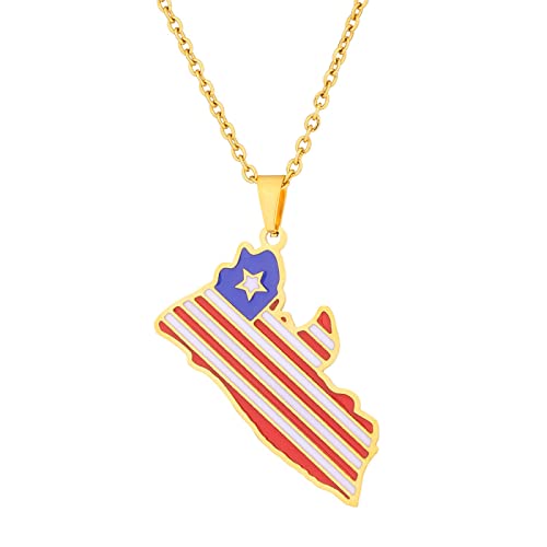 JEDTAKCT Liberia-Karte Mit Flaggen-Anhänger-Halskette – Tropfen-Öl-Welt-Ethno-Stil Schlüsselbeinkette Unisex Patriotischer Charm-Schmuck Pullover-Kette Für Paare Geometrie-Halskette, Gelb, 45 cm