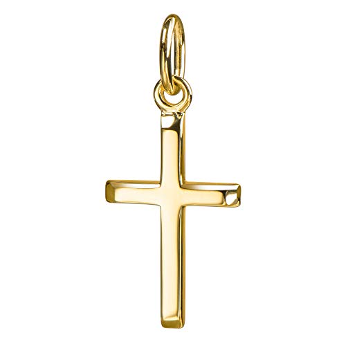 JEVELION Ketten-Anhänger Kreuz-Anhänger 585 Gold Gold-Kreuz für Damen, Herren und Kinder mit abgeflachten Kanten als 14 Karat mit Schmuck-Etui und Kette 45 cm