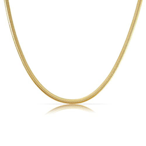 Made by Nami Halsketten Schlangen-Design 3mm • Minimalistische Schlangen-Kette mit starkem Karabiner-Verschluss • Choker Halskette Damen • Edelstahl Gliederkette • Geschenk für Sie (Gold)