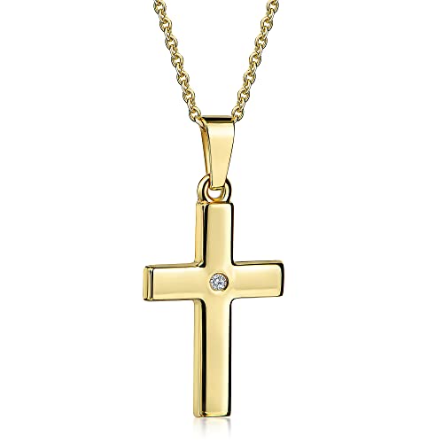 Xaana Damen-Anhänger Kreuz glanz mit Zirkonia aus 333er Gelbgold inkl. vergoldeter Silberkette AMZ0529