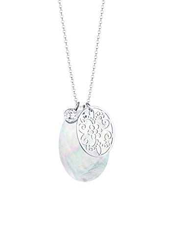 Elli Halskette Damen mit Anhänger Perlmuttscheibe Ornament und Zirkonia in 925 Sterling Silber 70 cm lang