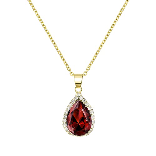 Linawe Rot Halskette Goldkette Kette Damen Granat Anhänger Halsketten, Goldener Schmuck Set Diamant Fossil Geburtsstein Kristall Kettenanhänger Damenkette Jewelry Schmucksets