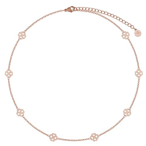 BONNYBIRD® Kleeblatt Kette Rosegold - Kette Glücksbringer Damen, Kurze Choker Kette Kleeblatt Rosegold