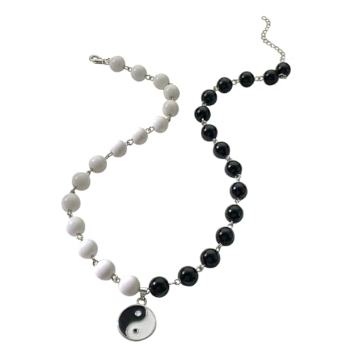 Asukohu Damen-Halskette, Chi-Anhänger, Yin- und Yang-Anhänger, Perlenkette, Schlüsselbeinkette, Schmuck für Frauen und Mädchen, süßer, cooler Choker, Metall