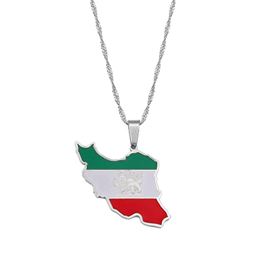 YZyizhen Iran-Umrisskarte-Anhänger-Halskette – Iranischer Ethno-Stil, Landflagge, Dünne Kette, Patriotischer, Zierlicher Schmuck, Hip-Hop-Frauen Herren Mädchen, Unisex-Geschenke,Weiß,Einheitsgröße