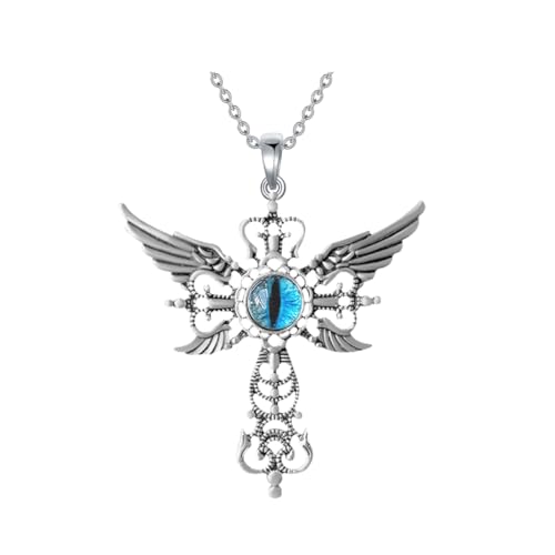 Evil Eye Kreuz Halskette für Männer Schmuck Edelstahl Kreuz Anhänger Fossil Kette Evil Eye Glücksamulett Schmuck Geschenk für Frauen Mädchen