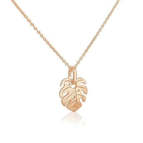 Mary & Jules Halskette Damen Rosegold Monstera aus recyceltem 925 Sterling Silber, vergoldet - Kette Damen Rosegold mit Blatt Anhänger, für Frauen & Mädchen, eleganter, alltagstauglicher Schmuck