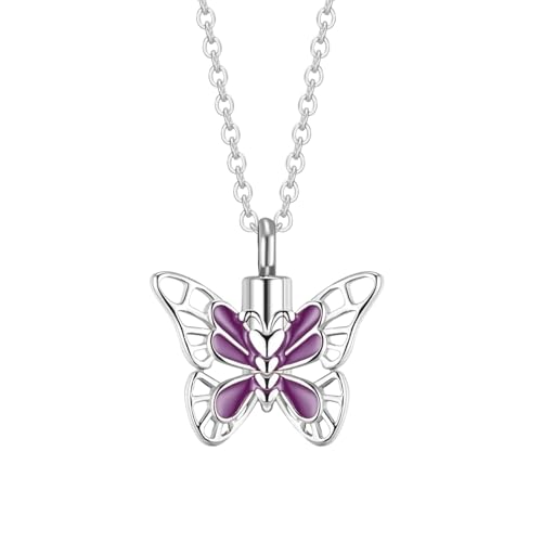 Halskette Gothic Halskette Kette Emaille Schmetterling Anhänger für Frauen Einäscherung Halskette Asche Halter Urne Anhänger mit Füllstoff Sets Memorial Schmuck beste Freundin Geschenke Freundschaft