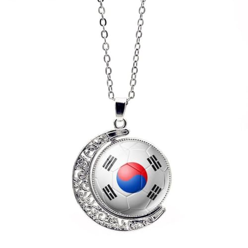 GONMFKM Modische Halsketten Mit Anhänger Mit Korea-Flagge – Retro-Ethno-Hip-Hop-Fußball-Druck, Doppelseitiger Drehbarer Charm-Halsband, Für Damen Und Herren, Schlüsselbeinkette, Pullover, Dünne Kett