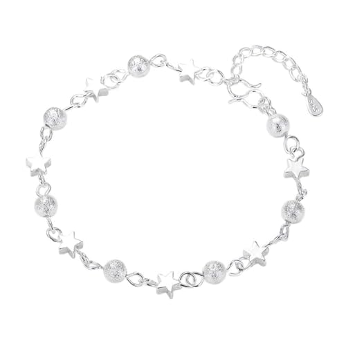 Damen-Armband, einlagiges Armband, Silberkette, Stern-Armband, Silberarmband mit Sternen und Perlen für Damen, Mädchen-Armbänder