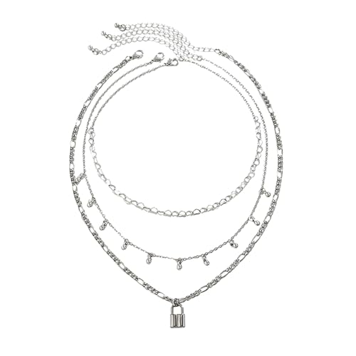 Feizikaw Valentinstag Herzkette Herzförmige dünne Kette Halskette Damen Lockhead Strass Halskette Liebey Halskette Zubehör für Mutter Freundin Bestes Geschenk (Silver, One Size)