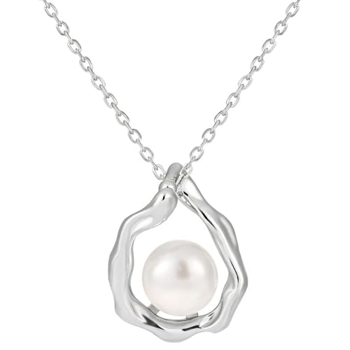 NicoWerk Damen Silberkette Perle aus 925 Sterling Silber Filigran Ausgefallen Glatt Glänzend Rund mit Struktur SKE745