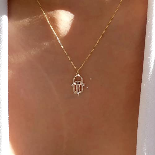 TseenYi Hamsa Hand Anhänger Halskette Cz Hamsa Hand Halskette Gold Böse Augen Halskette Boho Kristall Hamsa Anhänger Choker Halskette Lange Kette Halskette Schmuck Für Frauen Und Mädchen Geschenke