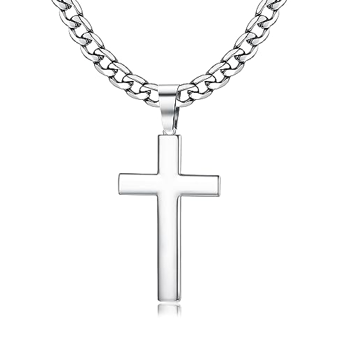 JeweBella Kreuz Kette Herren Damen 925 Sterling Silber Kreuz Anhänger mit 5MM Breit Edelstahl Panzerkette Herren Kette mit Kreuz Länge 40/45/50/55/60CM