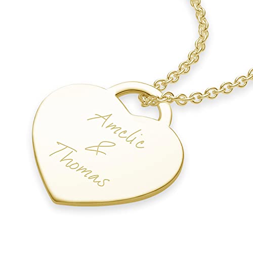 Namenskette Gold (Silber 925 vergoldet) Herz-Kette mit Gravur Gold für 2 o. 3 Wunsch-Namen Kinder Mütter Freundin Mädchen Schmuck Name Halskette Frauen personalisierte individuelle Geschenke