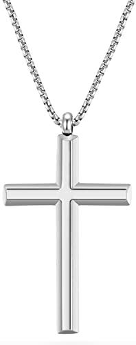 day.berlin Herren Kreuzkette in Silber, Halskette 60cm lang mit Kreuz Anhänger (35x21mm) stabile Venezianer Kette aus 316L Edelstahl nickelfrei und wasserfest (Flach poliert)