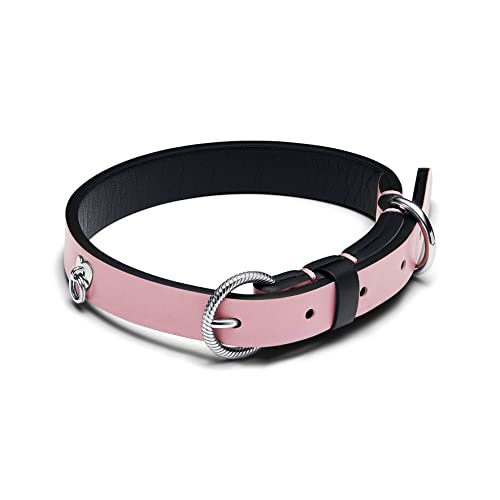 Pandora Moments Haustierhalsband in der Farbe Rosa aus lederfreiem Stoff mit Herzförmiger Zierniete aus Edelstahl in der Größe XS, 18-22cm, 312262C02-XS