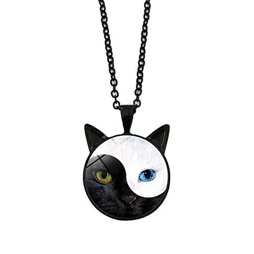 Vektenxi Premium Qualität Frauen Tai Chi Yin Yang Katze Glas Anhänger Halskette Kette Schmuck Geschenk