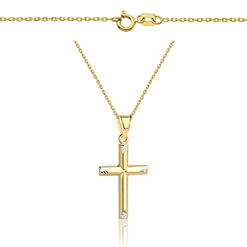 Goldene Damen Halskette 333 8k Gold Gelbgold Weißgold Kette mit Anhänger Kreuz Gravur