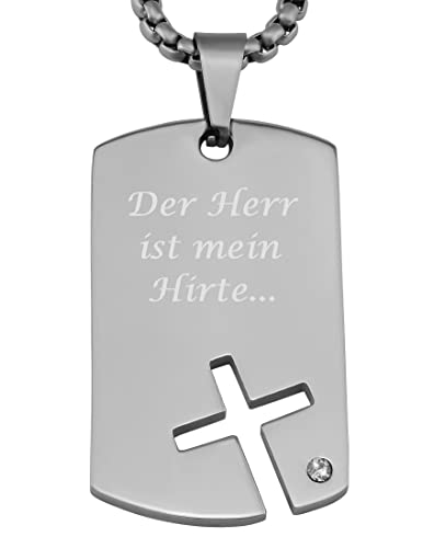 Hanessa Personalisierte Kette mit Gravur Edelstahl 60 cm mit Anhänger Dog Tag Kreuz in silber - Personalisierte Halskette für Männer und Frauen - Personalisierter Schmuck Damen Herren