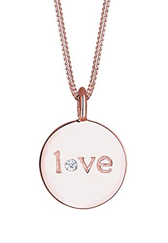 Elli Premium Damen-Kette mit Anhänger LOVE Statement-Schriftzug Silber vergoldet Diamant (0.03 ct) gold Brillantschliff 45 cm - 0112651115_45