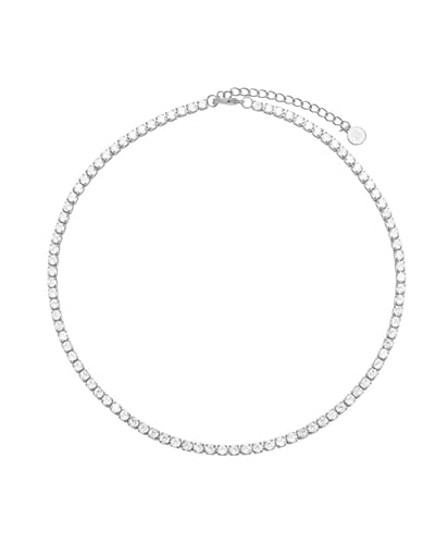 Brandlinger ® Halskette mit Steinen. Tennis Choker Kette mit weißen Steinen. Kette Damen vergoldet mit 18 Karat (Silber und Gold), Schmuck für Frauen und Mädchen. Länge 35-40cm (sehr eng anliegend).