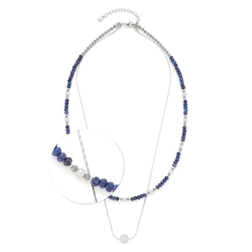 JEWELS BY LEONARDO Halskette Anjana, kurze Kette aus silberfarbenem Edelstahl, aufgereihte Glasperlen in dunklen blau-tönen und weißen Imitationsperlen, 45-50 cm Länge, Schmuck Geschenk, 024311