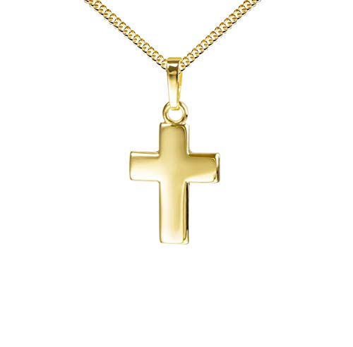 JEVELION Goldkreuz Kreuz-Anhänger in Hochglanz poliert für Damen, Herren und Kinder als Kettenanhänger 585 Gold 14 Karat mit Panzer-Kette vergoldet + Schmuck-Etui