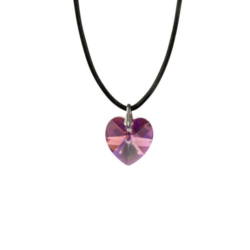 Kristallwerk, Damen Lederkette mit 14mm Swarovski Elemente Herz Pendant in der Farbe Crystal Rosè Aurore Boreale