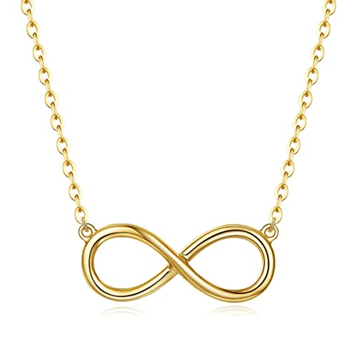 Carleen Damen Kette mit Infinity Anhänger aus Solide 14 Karat 585 Gold Minimalist Halskette Geschenk Schmuck für Damen Mädchen Kinder- Verstellbare Kettenlänge: 40 + 5 cm